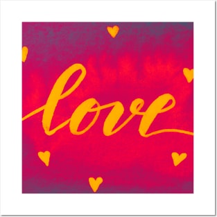 Valentine's Day Watercolor Love – magenta and yellow Posters and Art